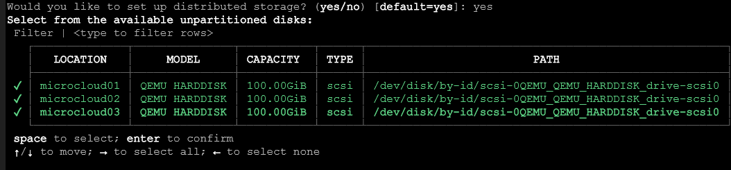 Setting up distributed storage in microcloud
