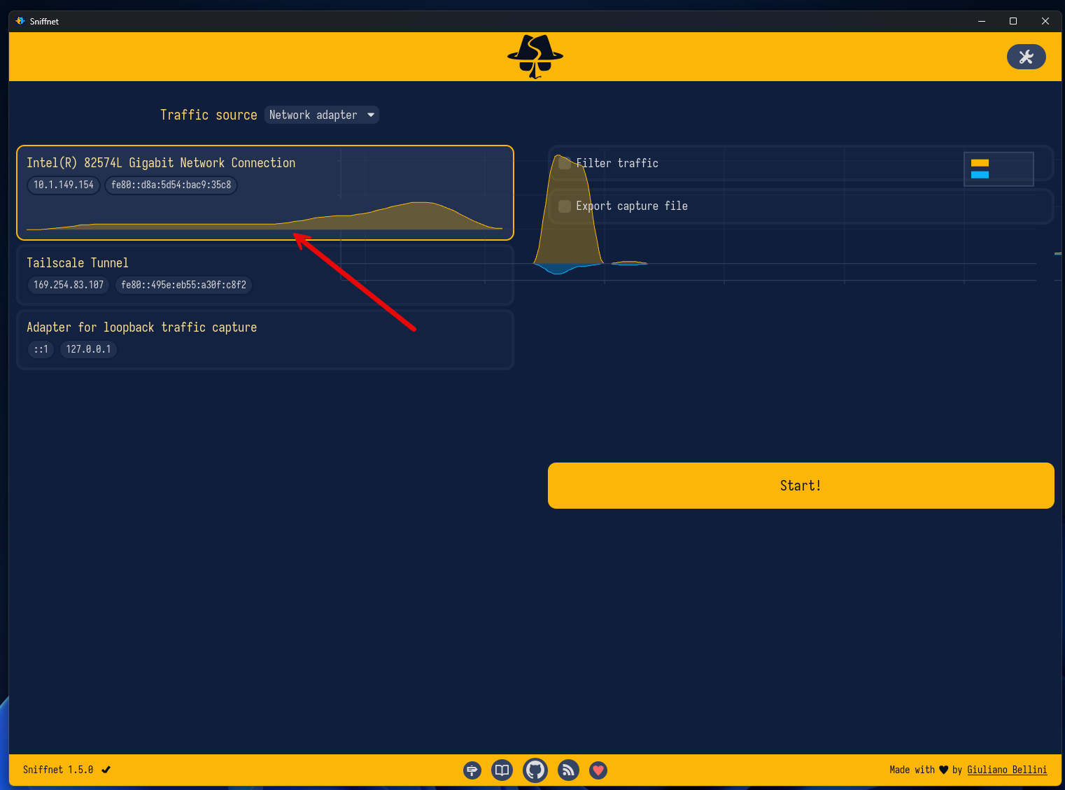 Sniffnet user application launched