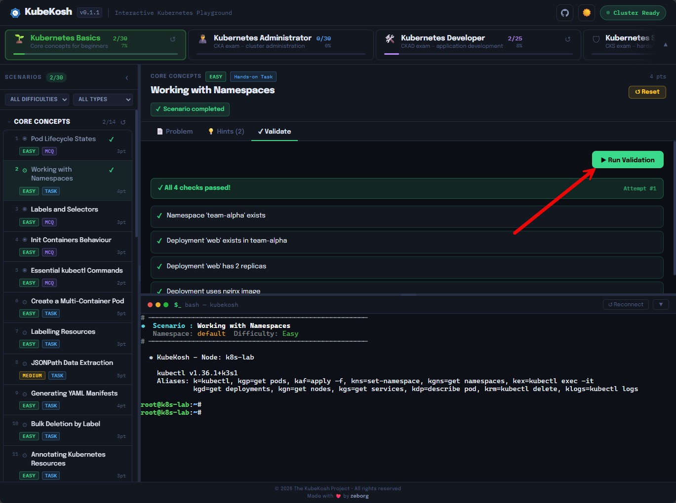 Validating your work creating a deployment