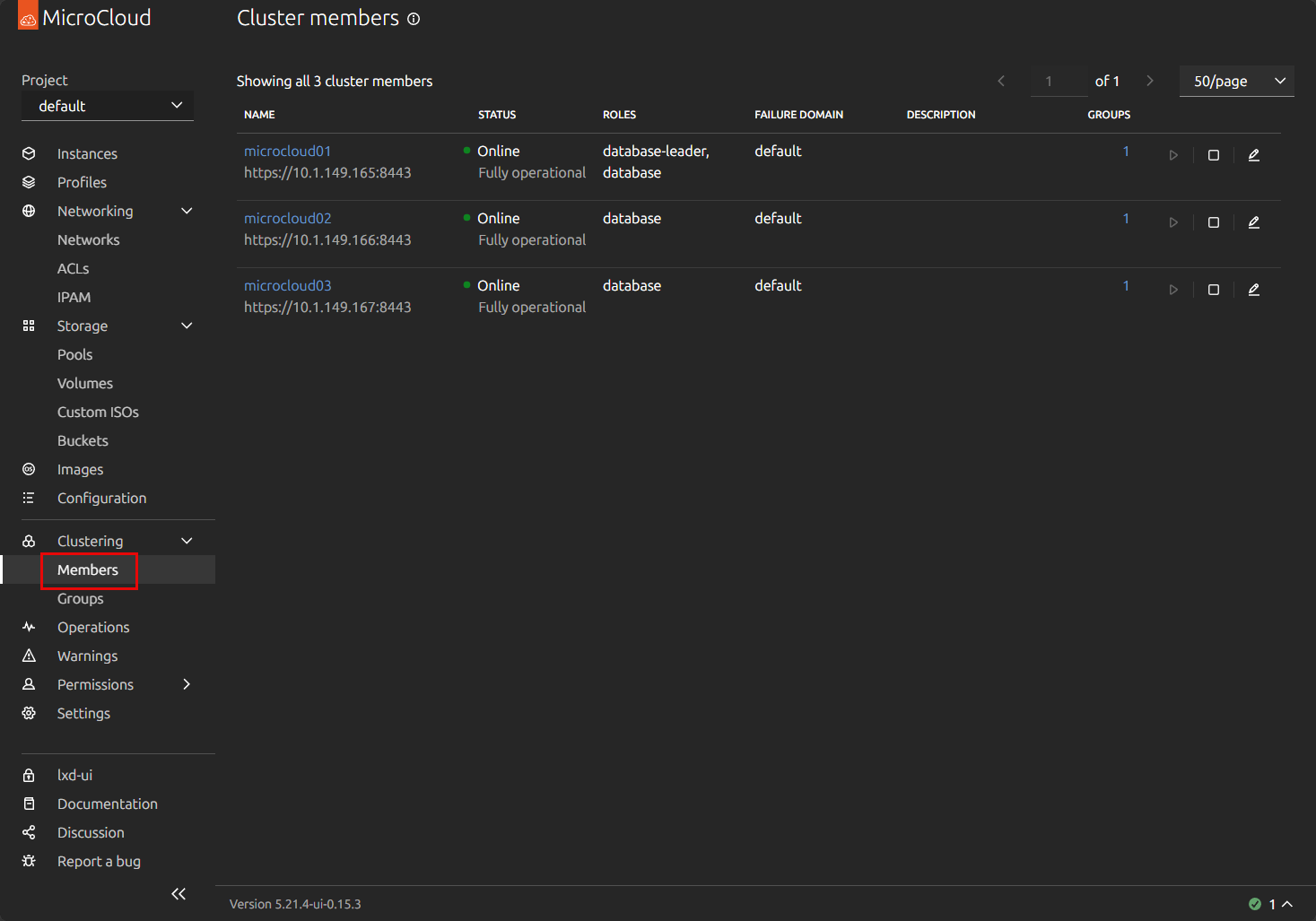 Viewing cluster members in lxd ui