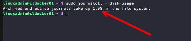 Viewing how much disk space is taken up by journalctl