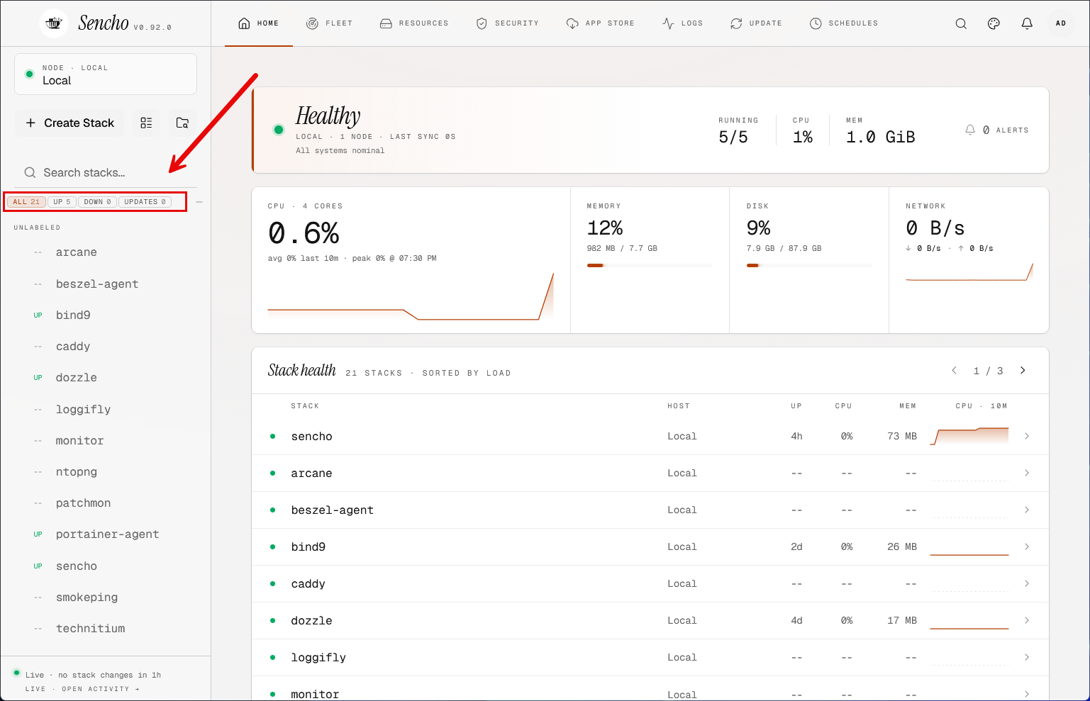 Viewing my docker compose stacks in my instance dashboard
