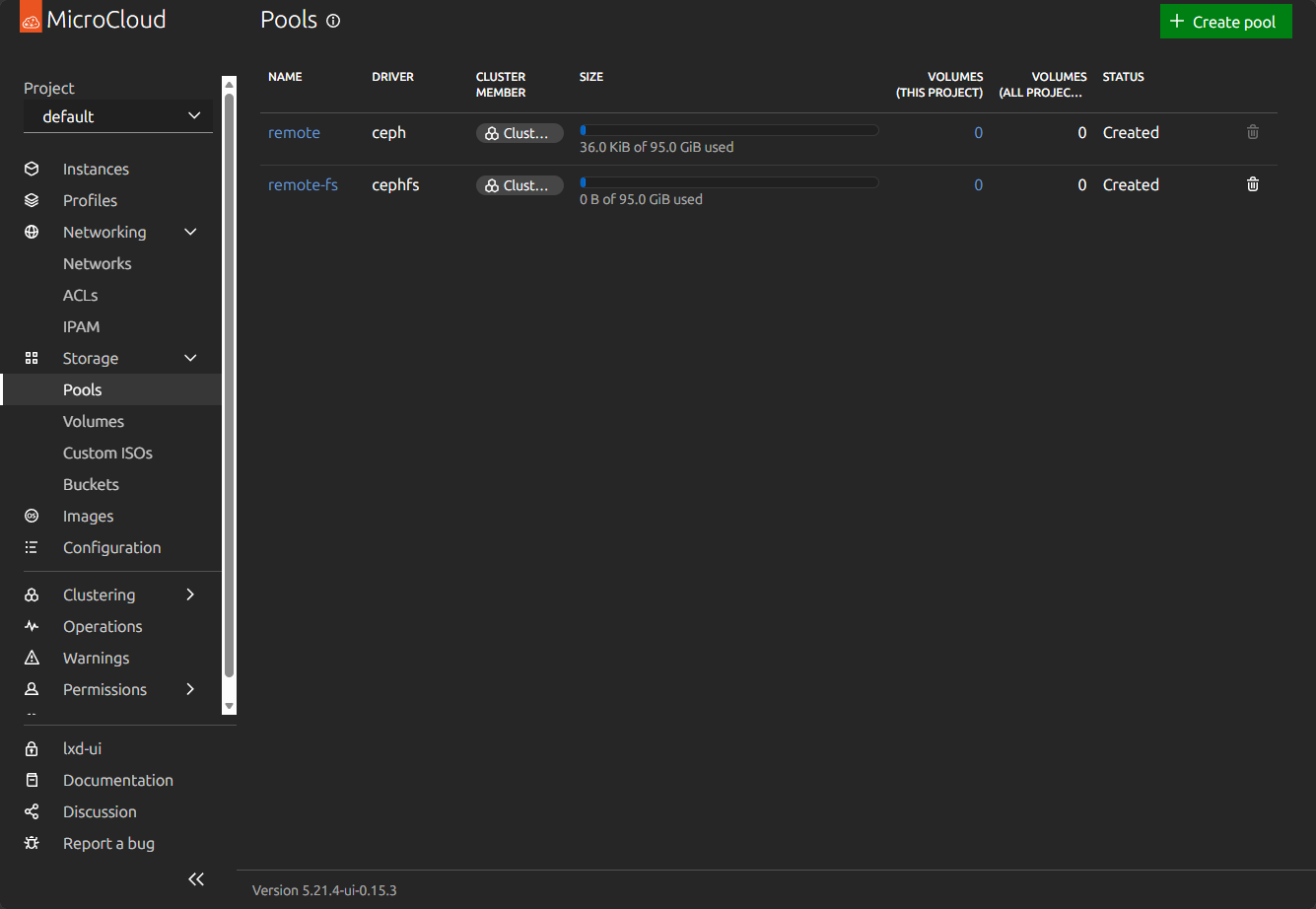 Viewing storage in the lxd cluster