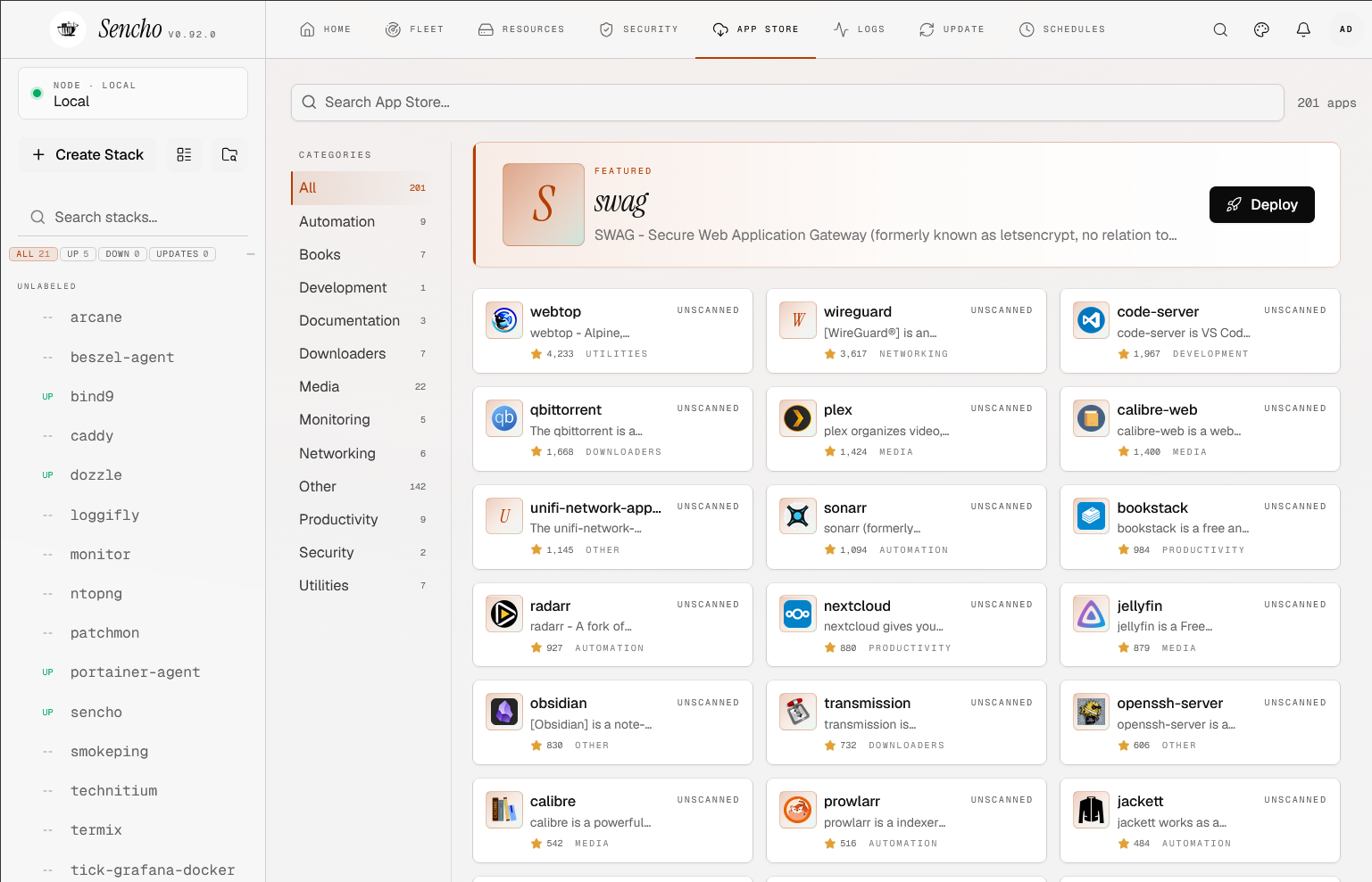 Viewing the app catalog in sencho