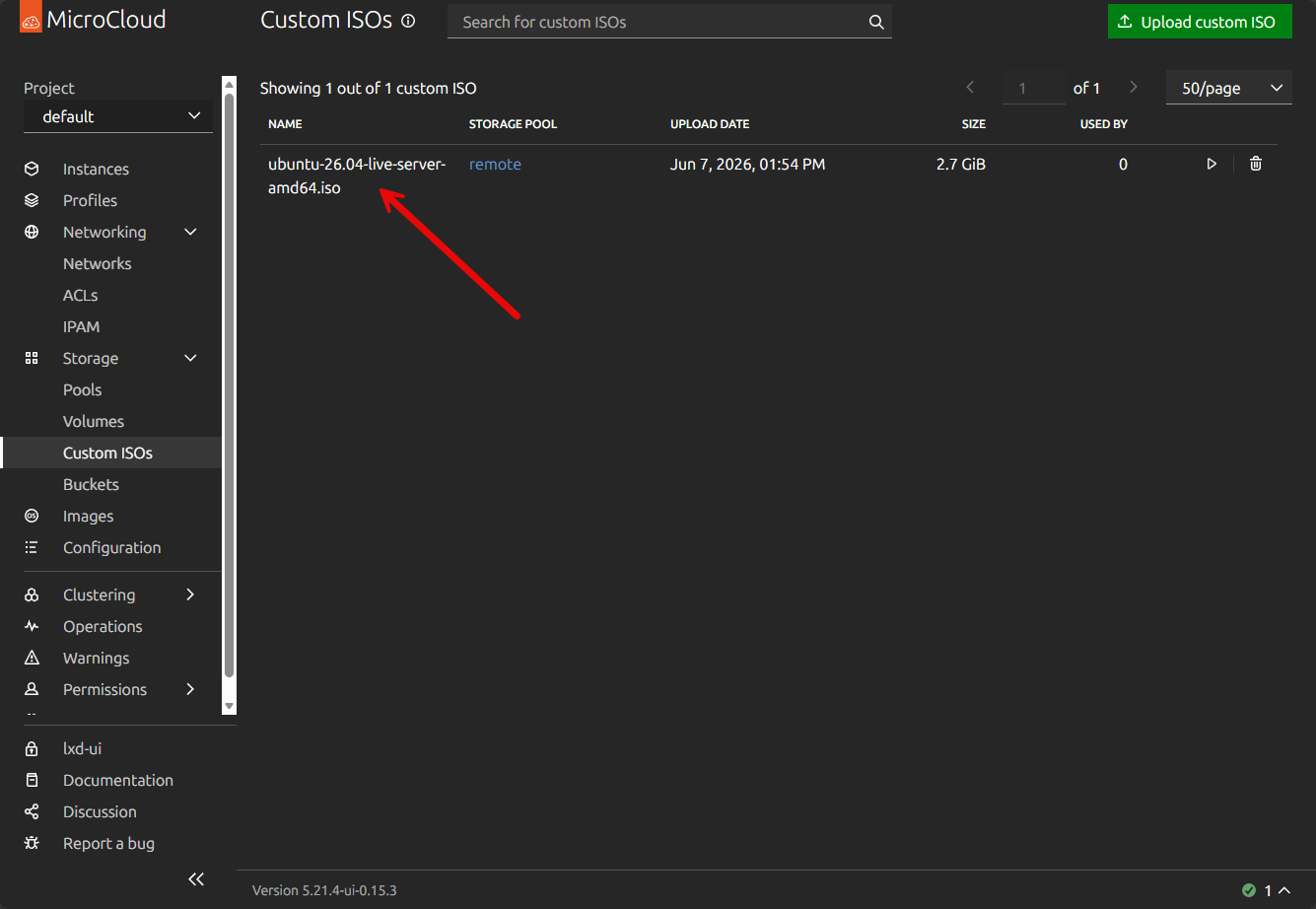 Viewing the uploaded iso image in microcloud