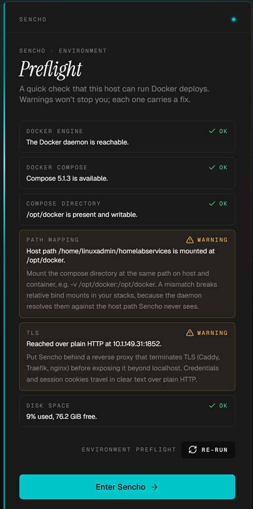Warning on the path mapping for docker compose in sencho