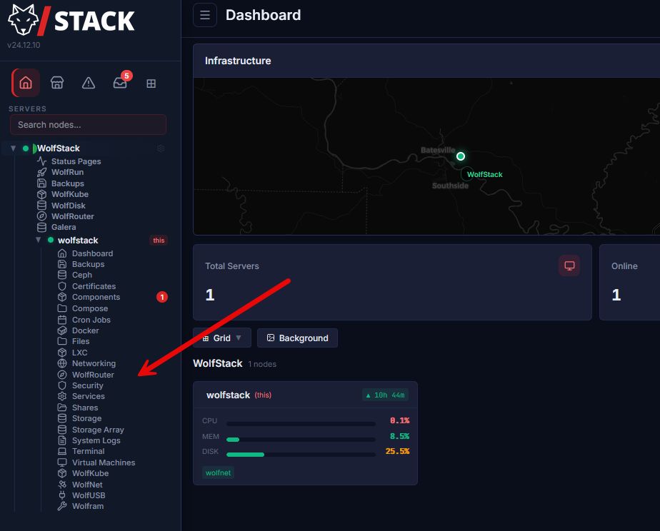 Wolfstack services running on a new installation of wolfstack