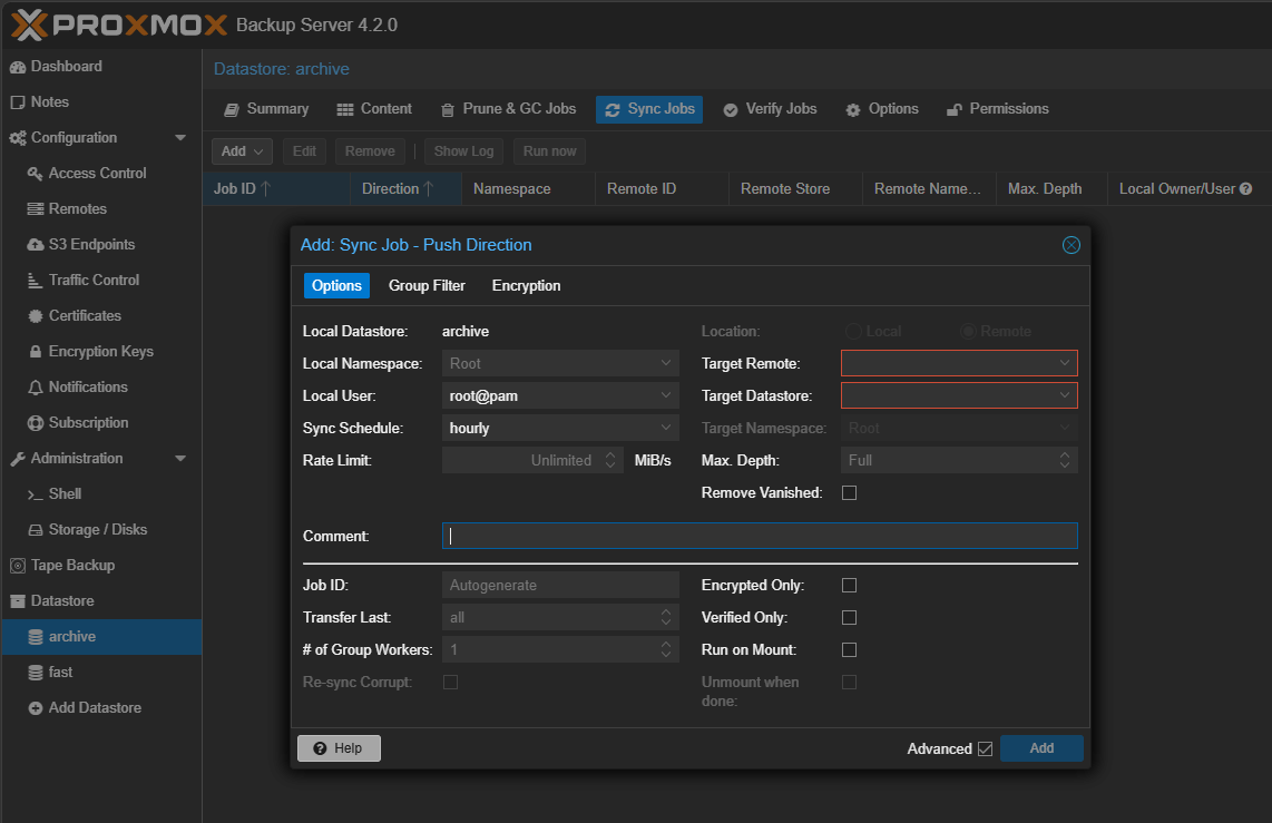 Backup sync job in proxmox backup server 4.2