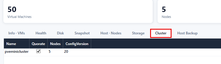 Cluster information displayed in pveviewer