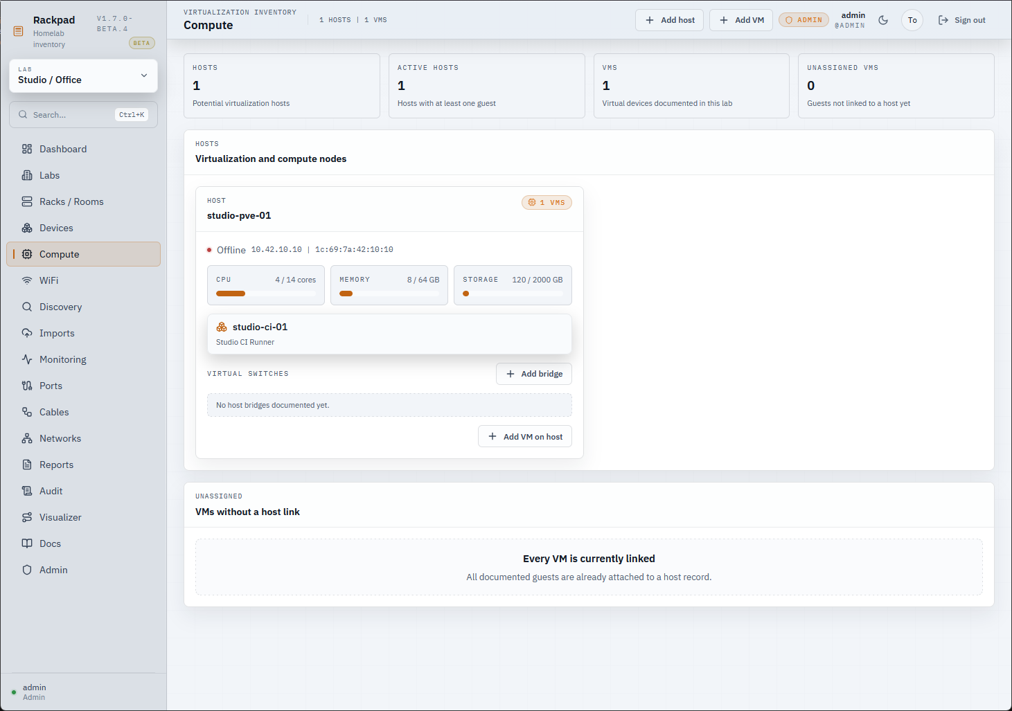 Compute dashboard in rackpad