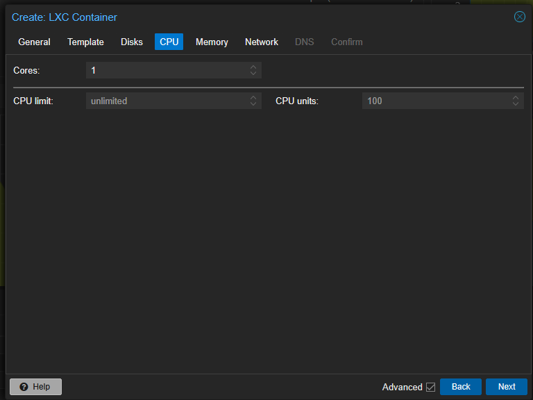 Cpu memory and firewall config in proxmox lxc