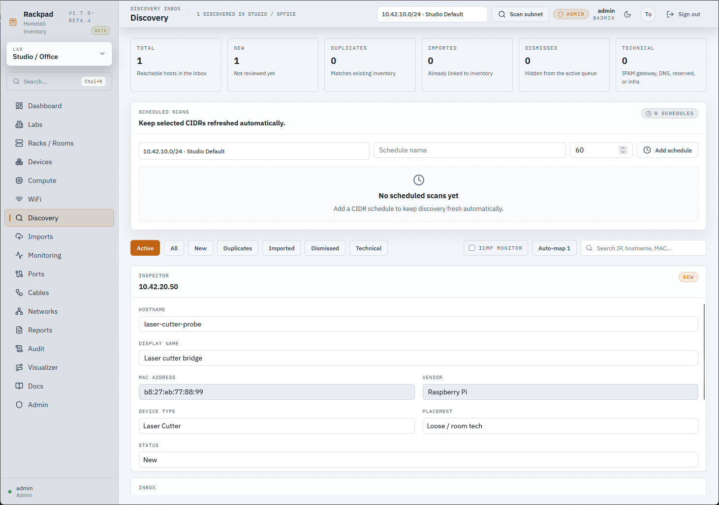 Discovery dashboard found in rackpad