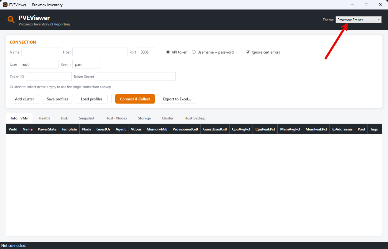 Launching the pveviewer tool and switching the theme
