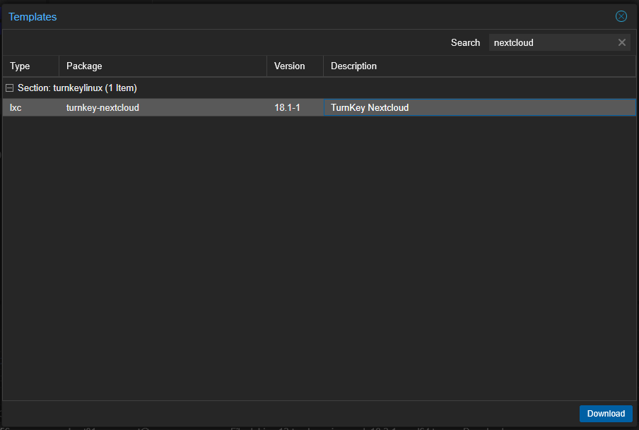 Nextcloud turnkey lxc container appliance in proxmox