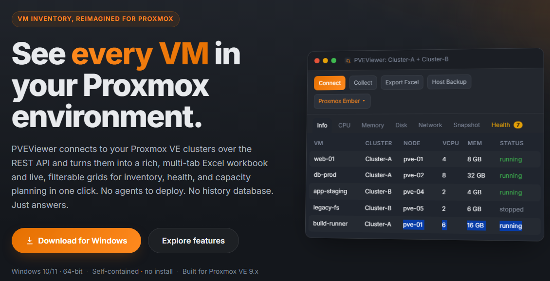 Pveviewer for proxmox ve server inventory and auditing