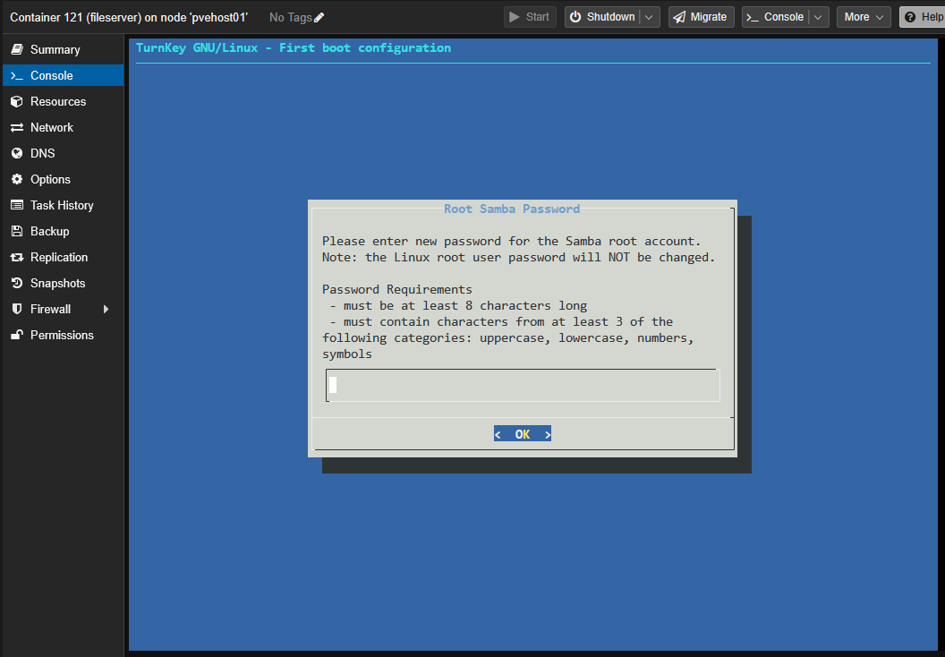 Samba setup with the file server turnkey appliance