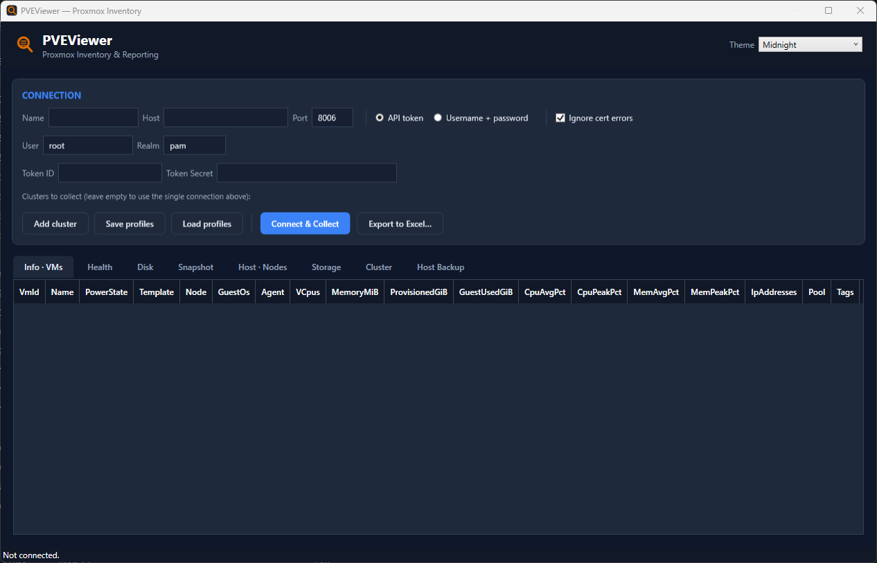Selecting dark mode in pveviewer for proxmox ve server