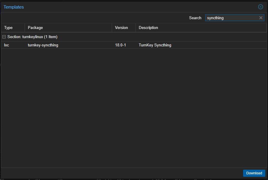 Syncthing turnkey virtual appliance lxc image in proxmox