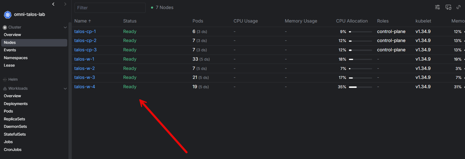 Talos linux kubernetes nodes running in my home lab