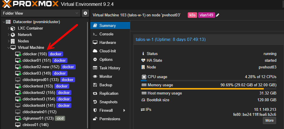 Viewing proxmox inventory to view function names of proxmox machines in the home lab