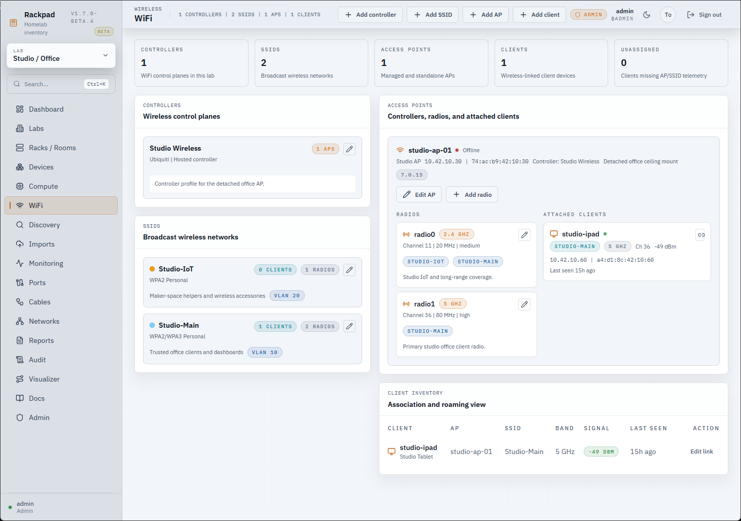 Wifi dashboard in rackpad