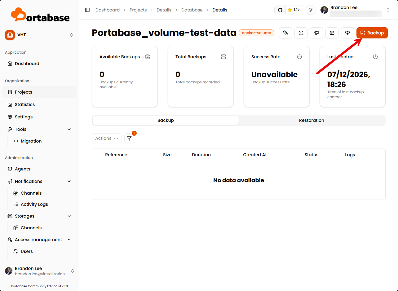 Backing up a docker volume in portabase