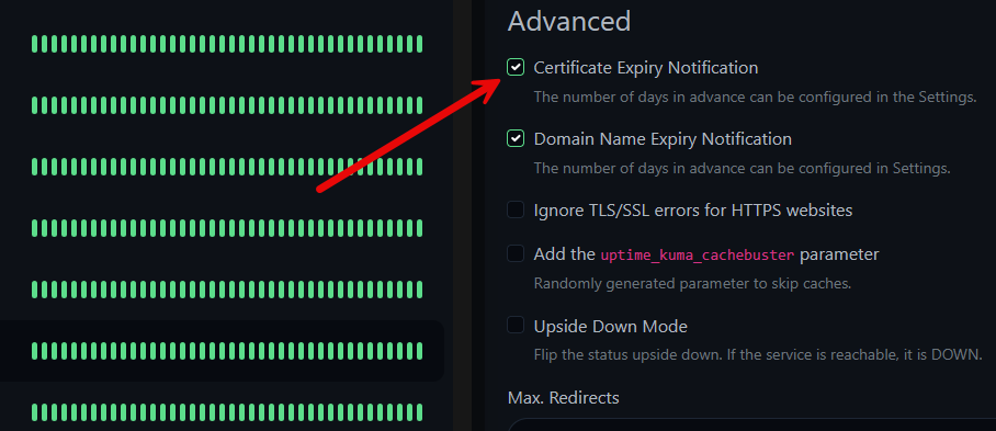Certificate expiration notice in uptime kuma