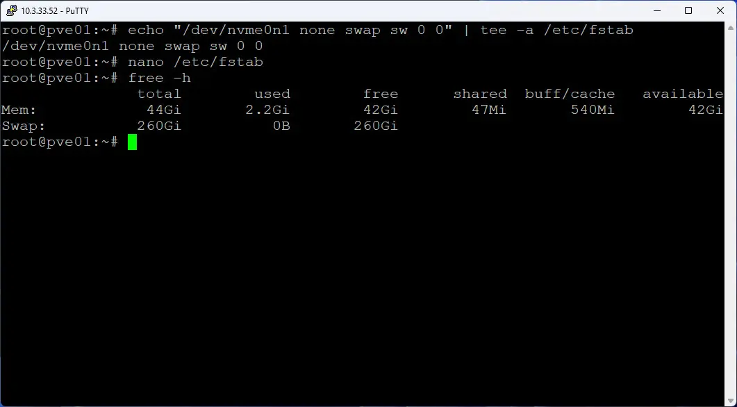 Checking memory and swap in linux or proxmox