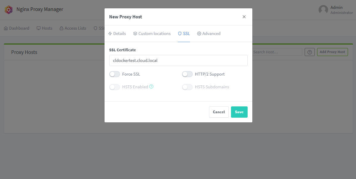 Choosing an ssl certificate in nginx proxy manager