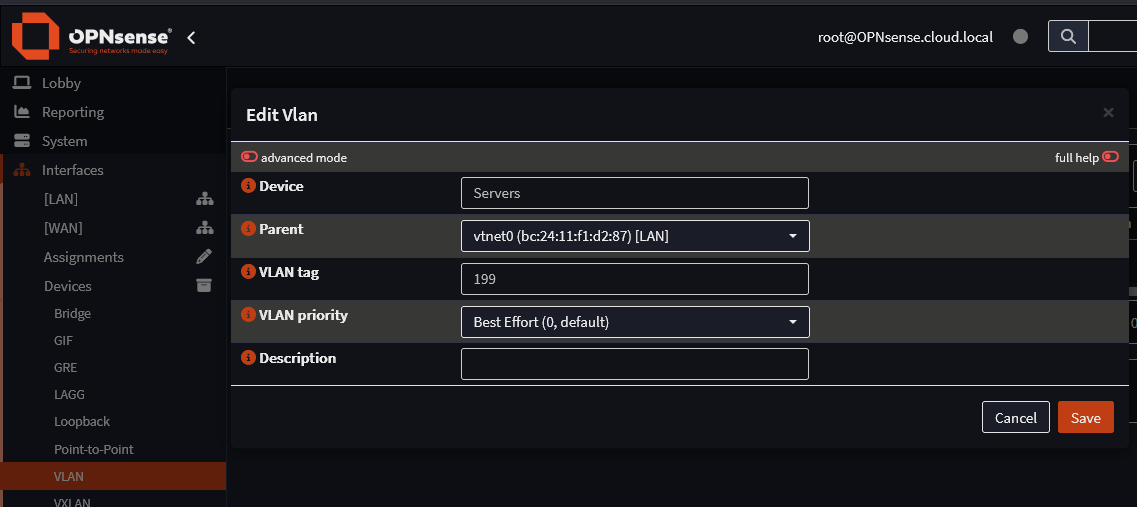 Creating vlans in opnsense firewall for home lab