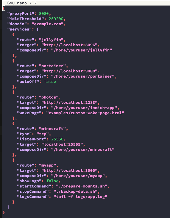 Default config.json file for dockerwakeup
