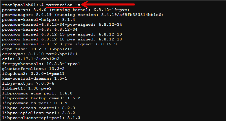 Detailed version information from proxmox