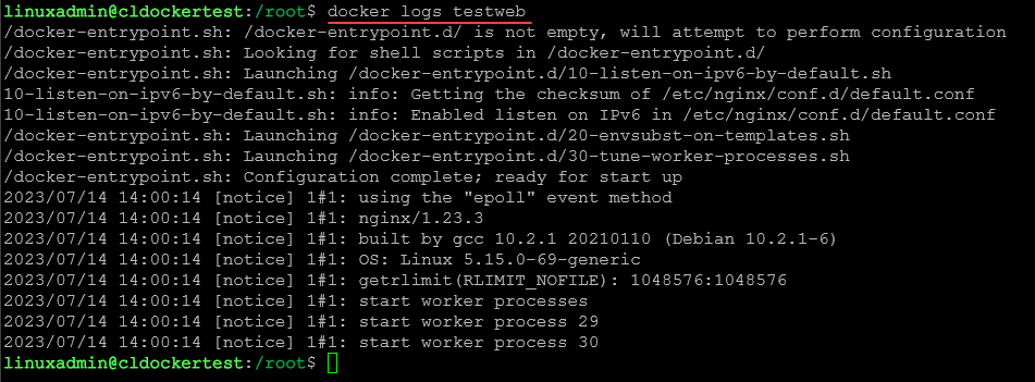 Docker logs command for troubleshooting