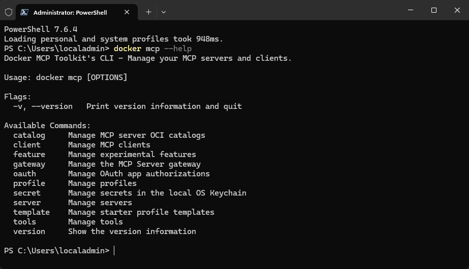 Docker mcp cli command