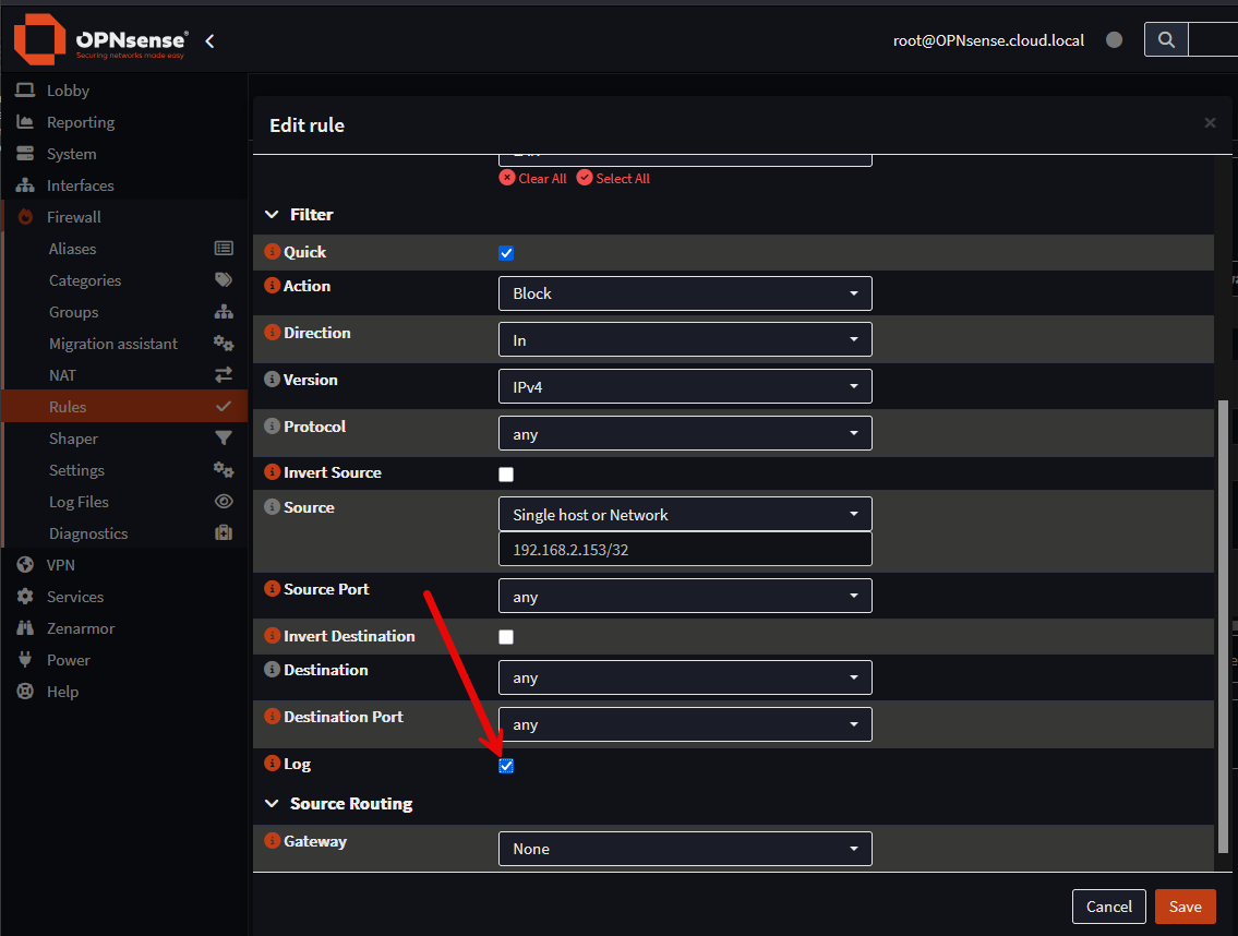 Enabling logging on an opnsense firewall rule in the home lab