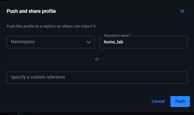 Entering the push information for the mcp toolkit profile