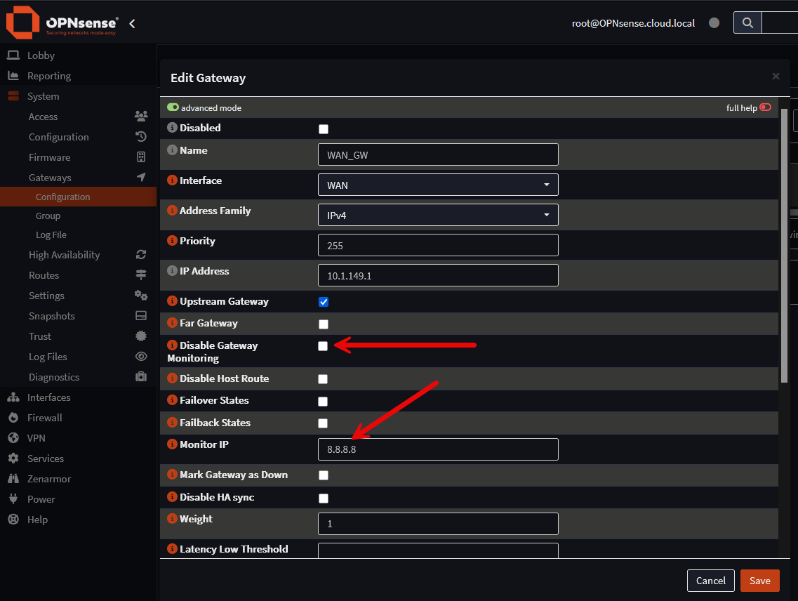 Gateway monitoring and monitoring ip