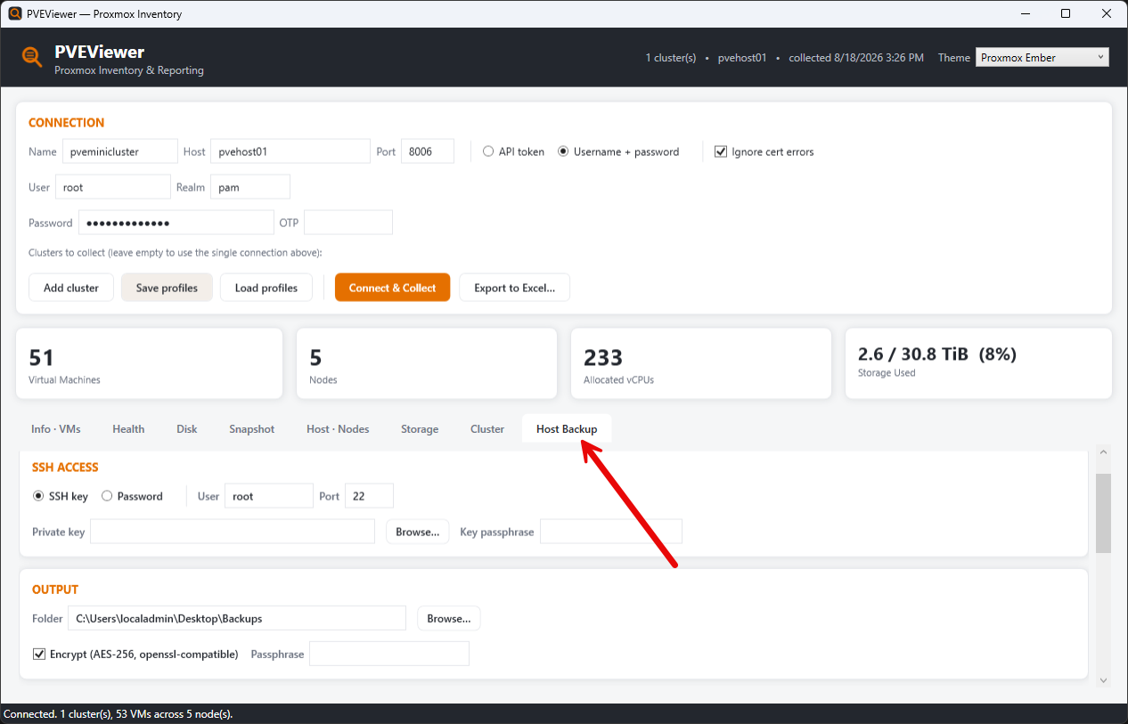 Host backup with the pveviewer tool in the home lab