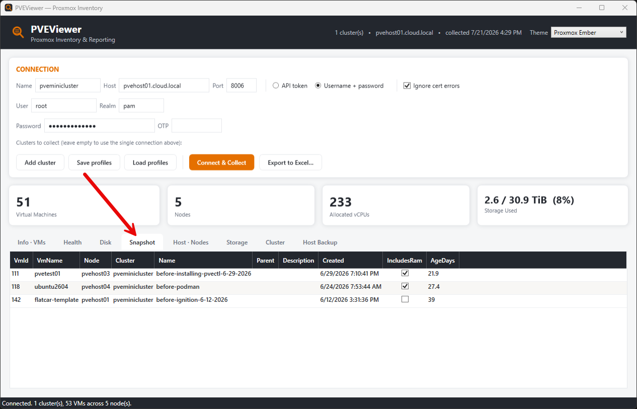 Looking at snapshots in pveviewer to audit proxmox environment