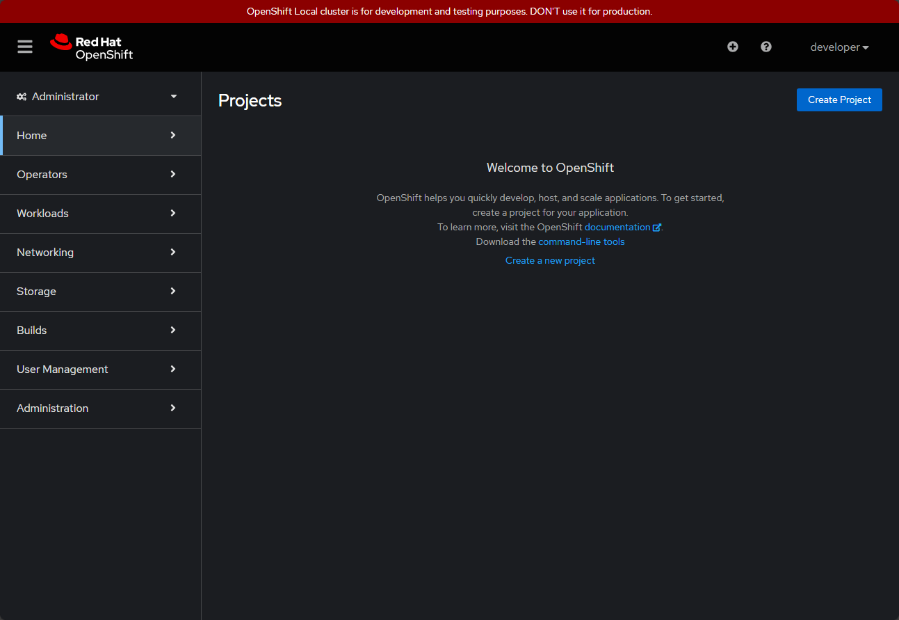 Openshift local for testing the solution