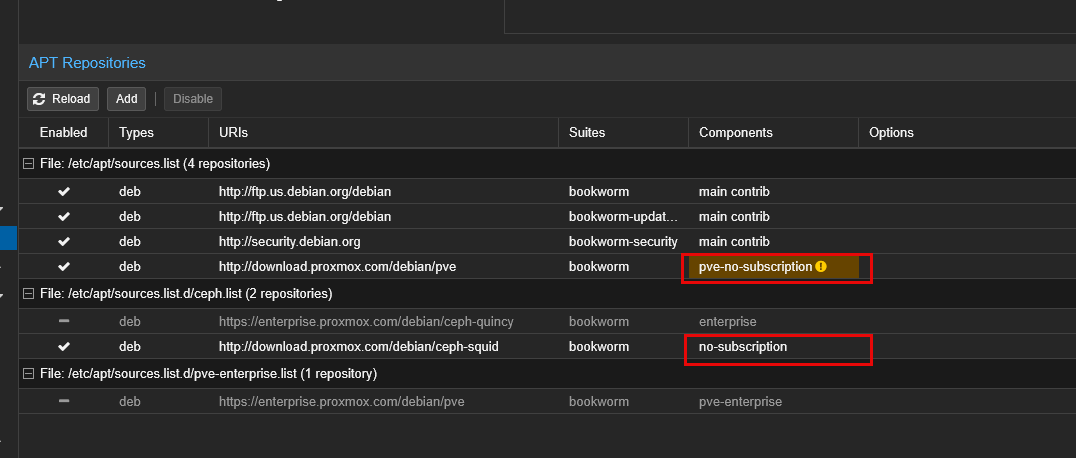 Pointing proxmox ve server 8 to no subscription repos