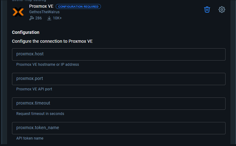 Proxmox specific configuration for the mcp server