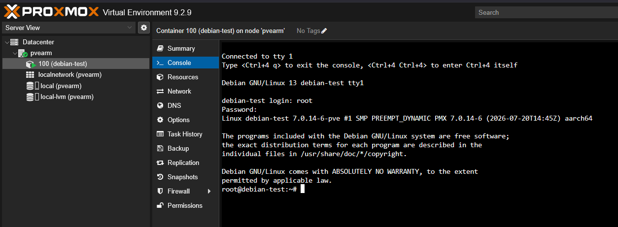 Running a debian lxc container on a raspberry pi