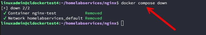 Running a docker compose down