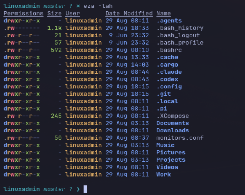 Running the eza command in the omarchy terminal