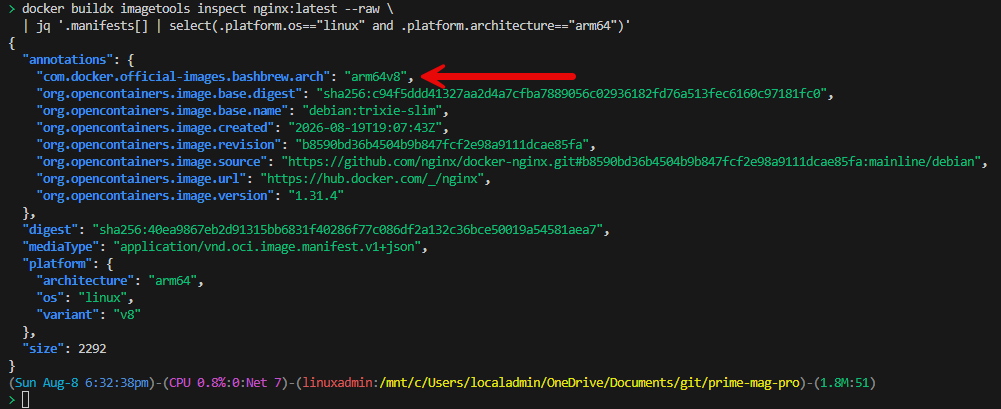 Searching for arm64 images for a specific image and tag using the docker buildx command