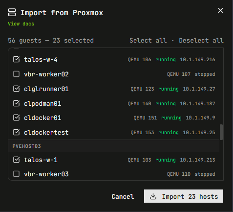 Selecting and adding guests into termix