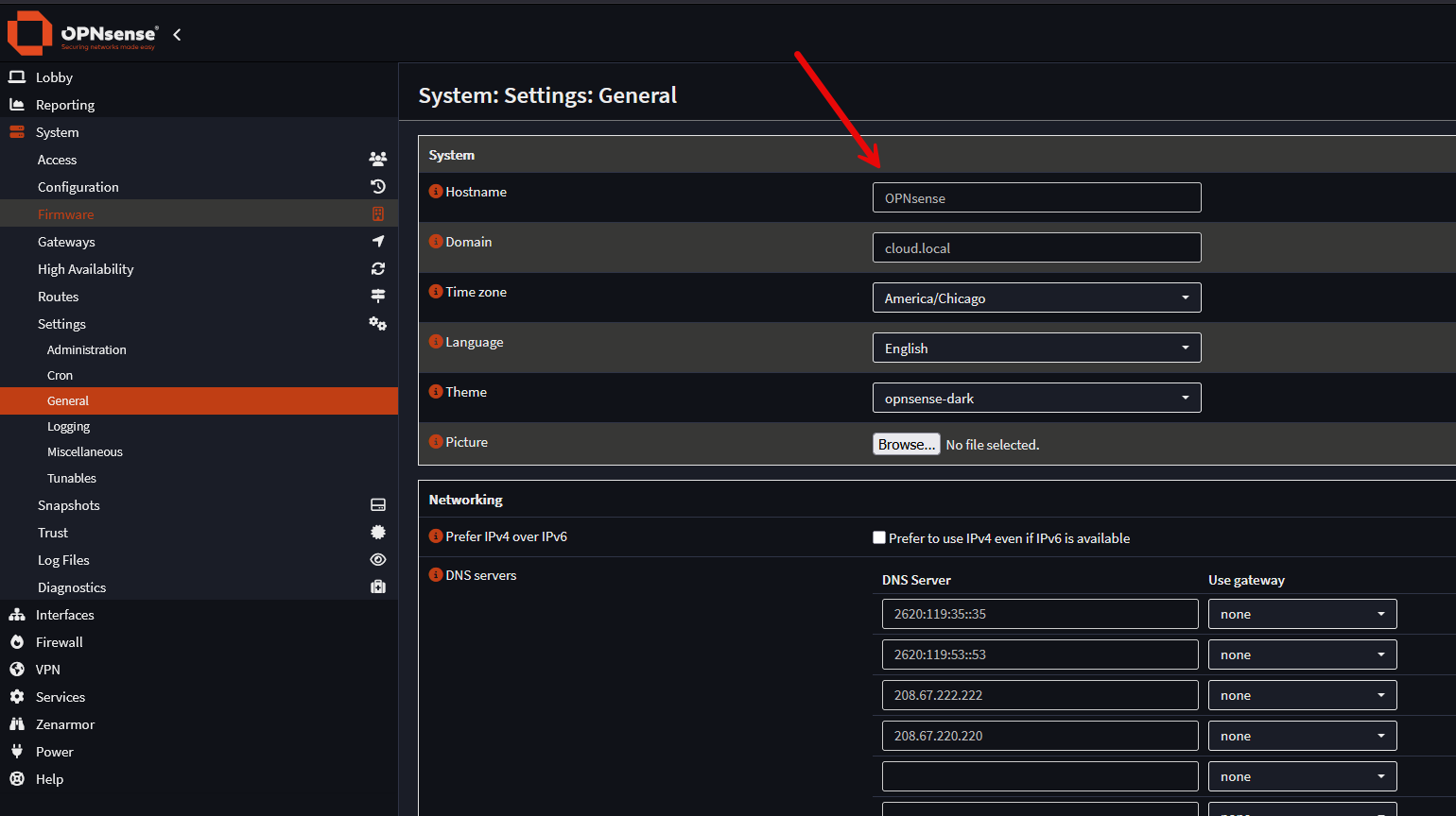 Setting the hostname and domain in opnsense