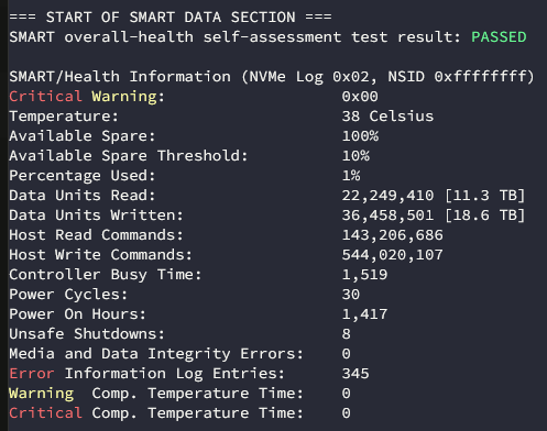 Smart test on a drive in a proxmox host