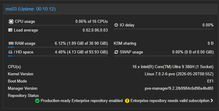 Viewing cpu details for the minisforum ms 03 mini pc for the home lab